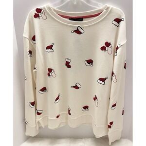 Naughty Nice Jane Delancey Christmas Santa Hat Stocking Crewneck Sweatshirt LG